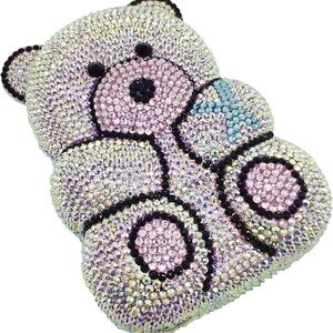 NEW Sparkling Bling Crystal Rhinestone Panda Bear Bag Clutch Purse +Gift